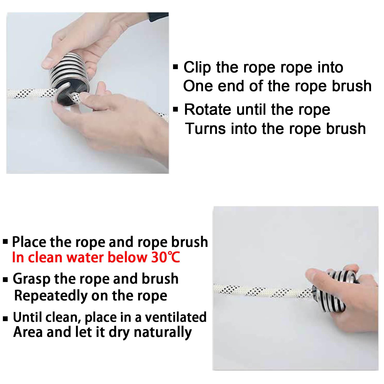 Spazzola per la Pulizia della Corda, Spazzola per Corda Lavaggio per Corda da Arrampicata Esterno, Corda Compatibile con 8-13 mm di Diametro, Spazzola per Corda Portatile per Arrampicata su Roccia