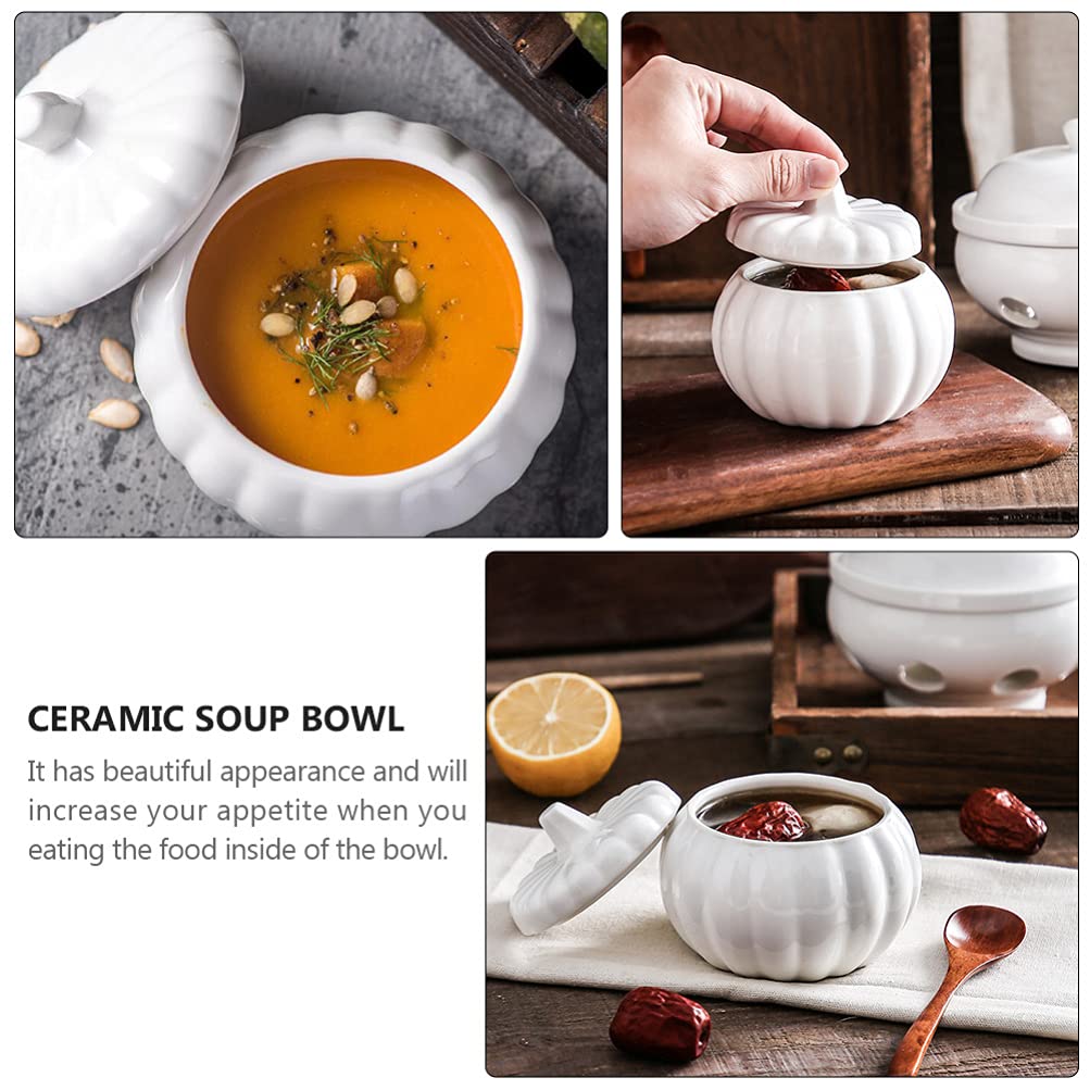 ifundom Ciotola In Ceramica Per Noodle Ramen Graziosa Ciotola A Forma Di Zucca Con Coperchio Stoviglie In Ceramica Per Noodle Porridge Riso Adatte Al Forno