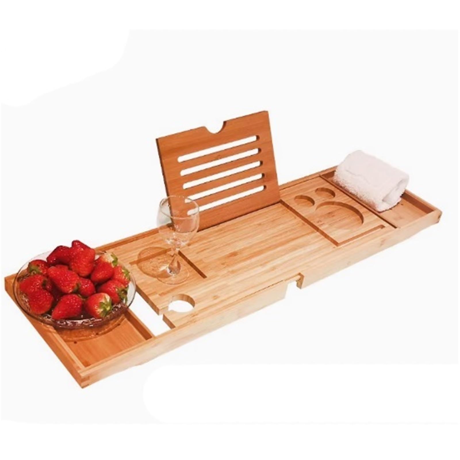 JKJZSALJ Bamboo Bathtub Caddy Tray - Extendable 75-95Cm Large Bathroom With Candle Holder Wine Glass Holder Book Stand & Tablet Holder - Fits Most Tubs For Relaxation