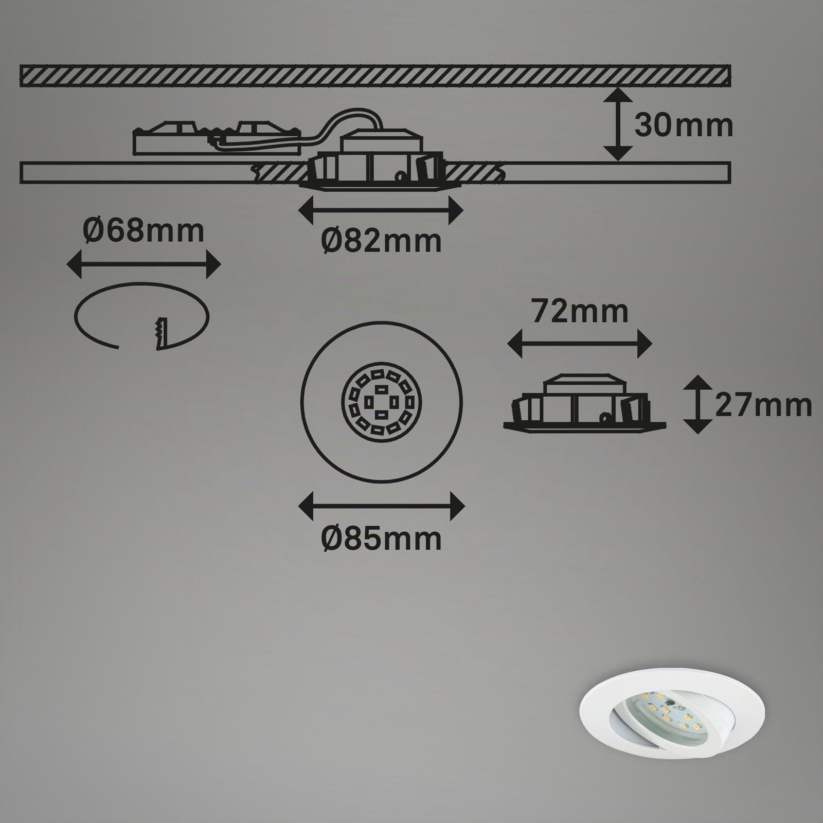 Briloner leuchten lot de 3 spots lED encastrables à intensité variable et spot orientable faible profondeur d'encastrement raccordement : 3 cm 7232-036 direct 230 v blanc ,, 3er set