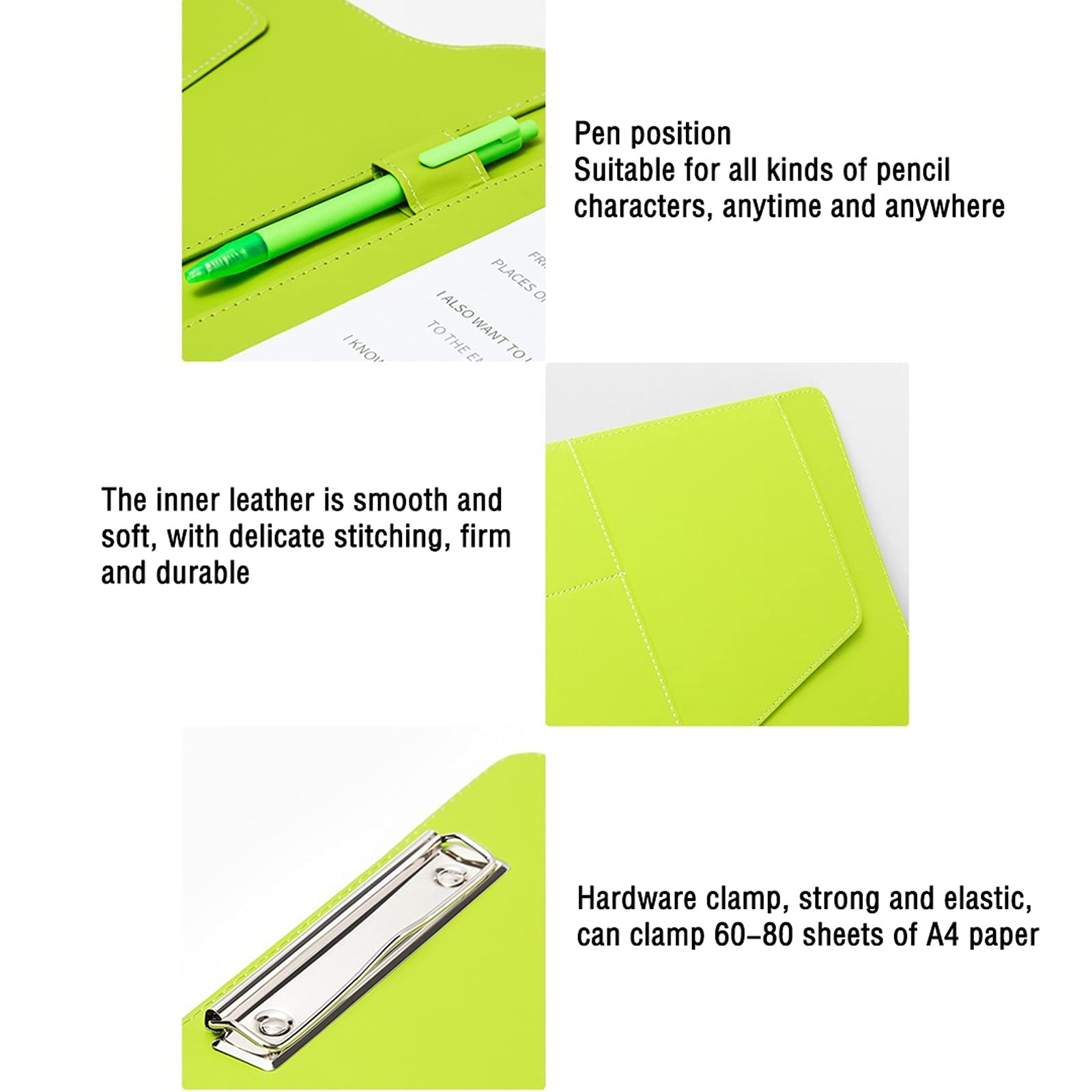Uchwyt na dokumenty A4, wielofunkcyjny segregator spotkanie biznesowe Clipboard wielokolorowe podpisywanie książka skórzany segregator do biura, szkoły, biznesu, teczka do archiwum (zielony)