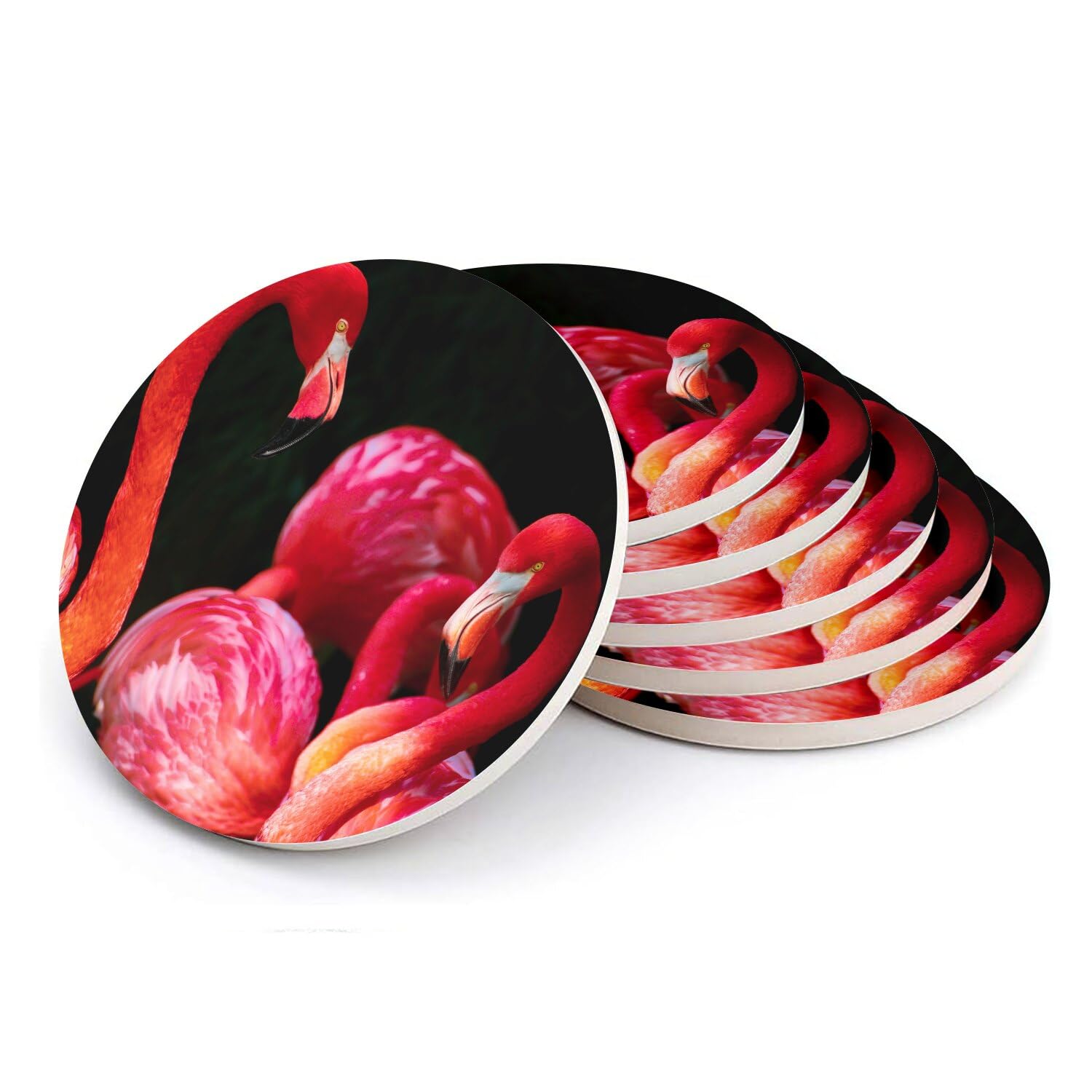Sous-verre ronds en céramique flamant rose idée cadeau crémaillère lot de 6 dessous de verre
