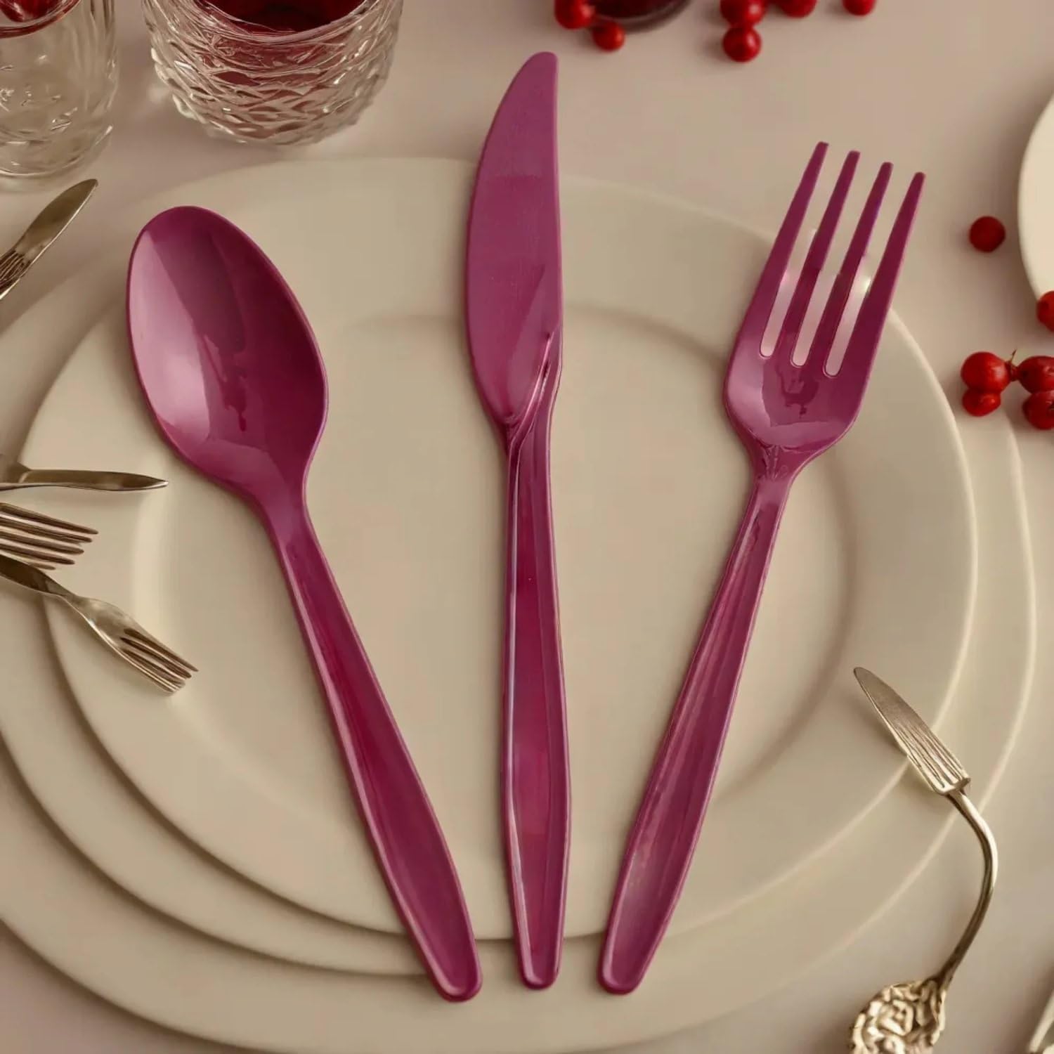 Fun Express Plastic Cutlery Set, Burgundy, 210 Pieces image 5