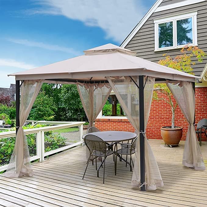 Shatex Gazebo - Mosquitera de repuesto universal con cremallera para jardín, patio, 12 x 12 pies, 4 paneles, marrón (solo red)