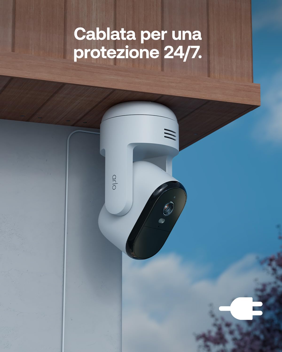 Arlo Essential 3 Telecamera HD 360º Pan-Tilt-Zoom WiFi Esterno Senza Fili, Sirena Allarme Casa, Sensore Di Movimento, Visione Notturna A Colori, Prova Inclusa Secure, 2 Telecamere, Bianche