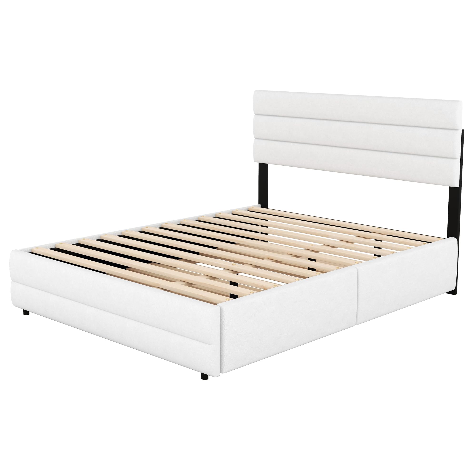 Idemon - Cama de plataforma con cajón de 140 x 200, adecuada para 2 personas, con 2 cajones (blanco)
