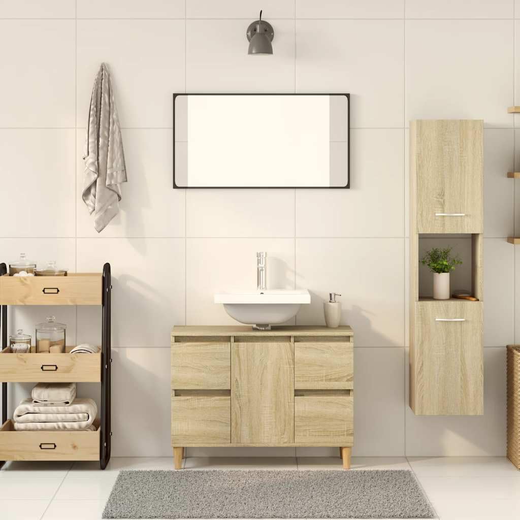 Armoire de salle de bain en chêne Sonoma - 30 x 30 x 130 cm - En bois avec 3 compartiments et 2 portes - Design moderne - Espace de rangement puissant pour petites et grandes salles de