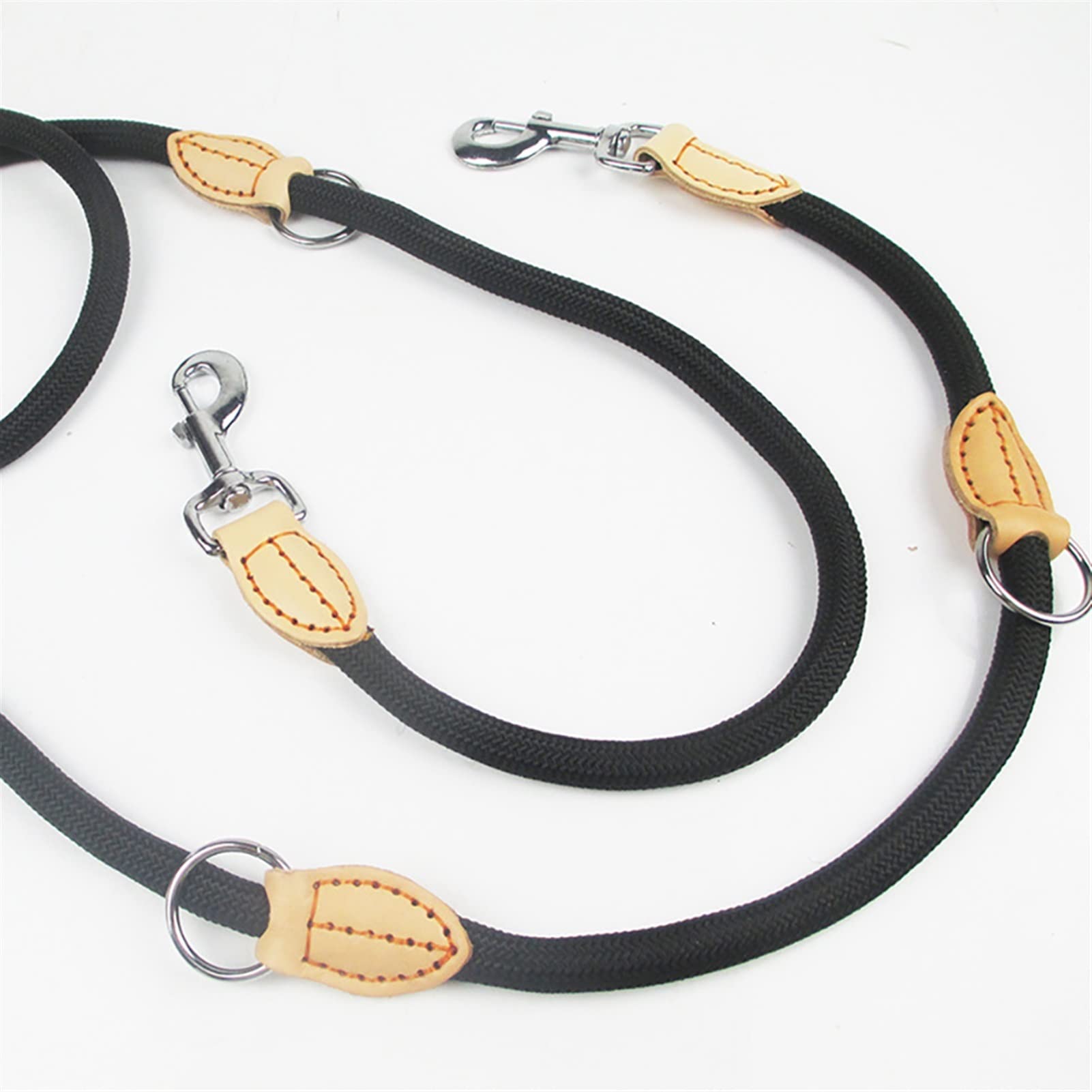 Multifunktions-Doppelleine Kettenhalsband Zwei Hundeleinen Nylon Verstellbare Lange Kurze Hundetrainingsleinen Hundezubehör (Color : Coffee, Size : L)