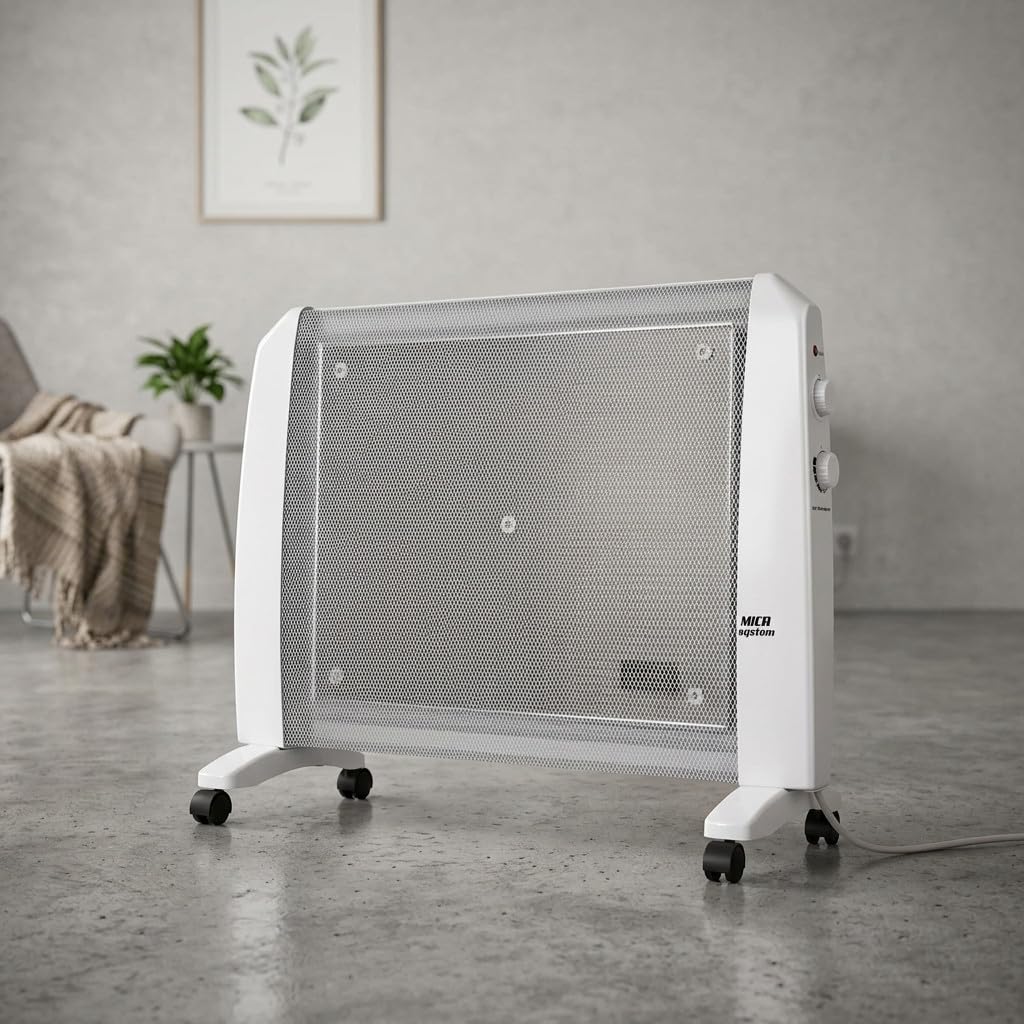 Suinga Radiador de Mica 1500 W | Estufa Eléctrica con Termostato Regulable | 2 Niveles de Calor 750-1500 W | Seguridad Antivuelco y Sobrecalentamiento | Con Ruedas