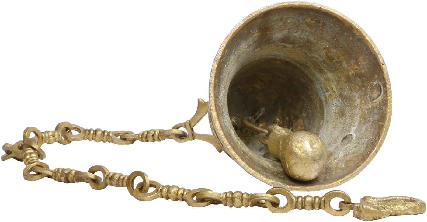 Artvarko Deep Sound Big Astalaxmi Engraved Hanging Brass Temple Bell/Ghanta for Pooja Room, Mandir Or Home Decor