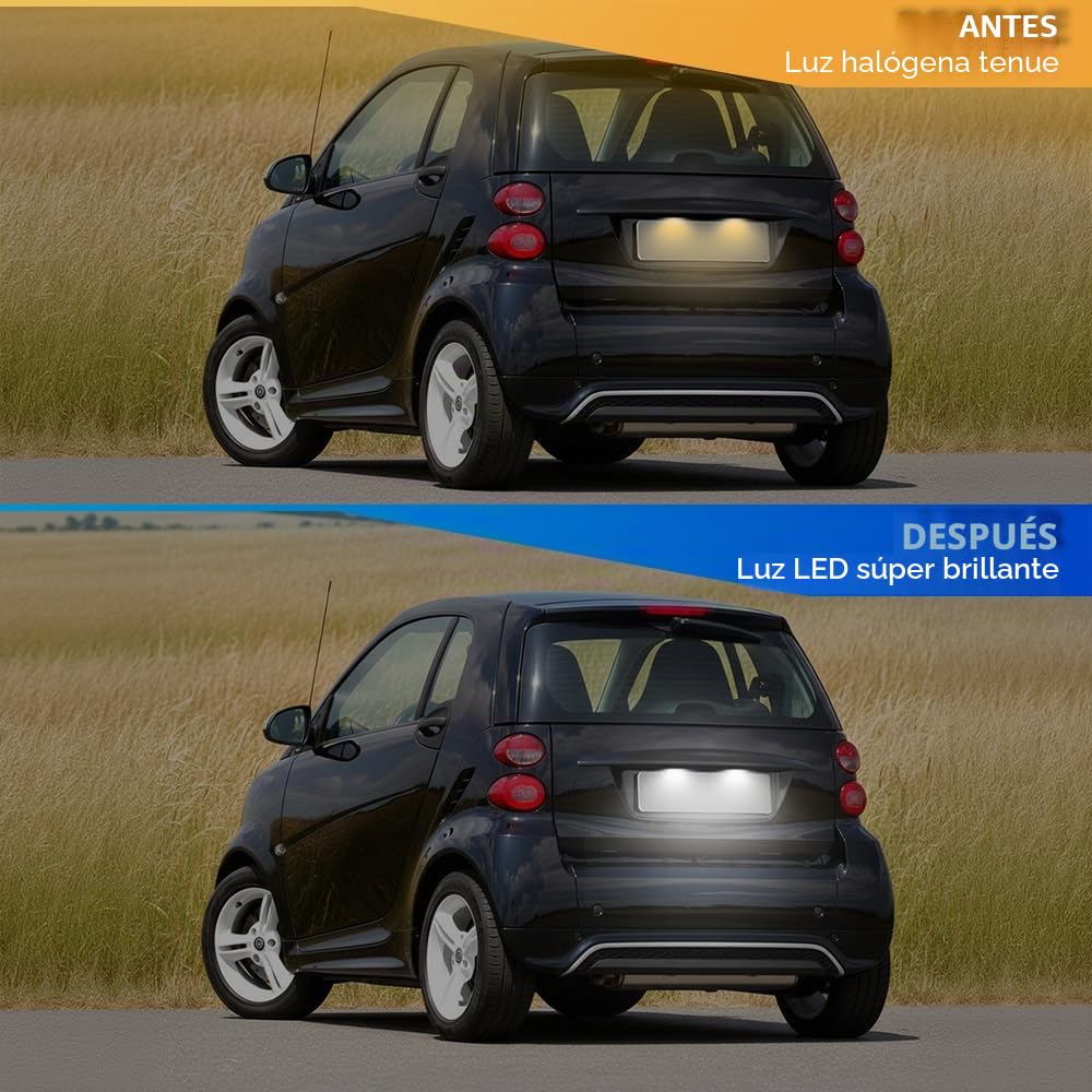 2 luces LED para matrícula compatibles con Mercedes Smart Fortwo 451 2007-2014 Smart Fortwo 450 1998-2007 luces LED para matrícula de coche