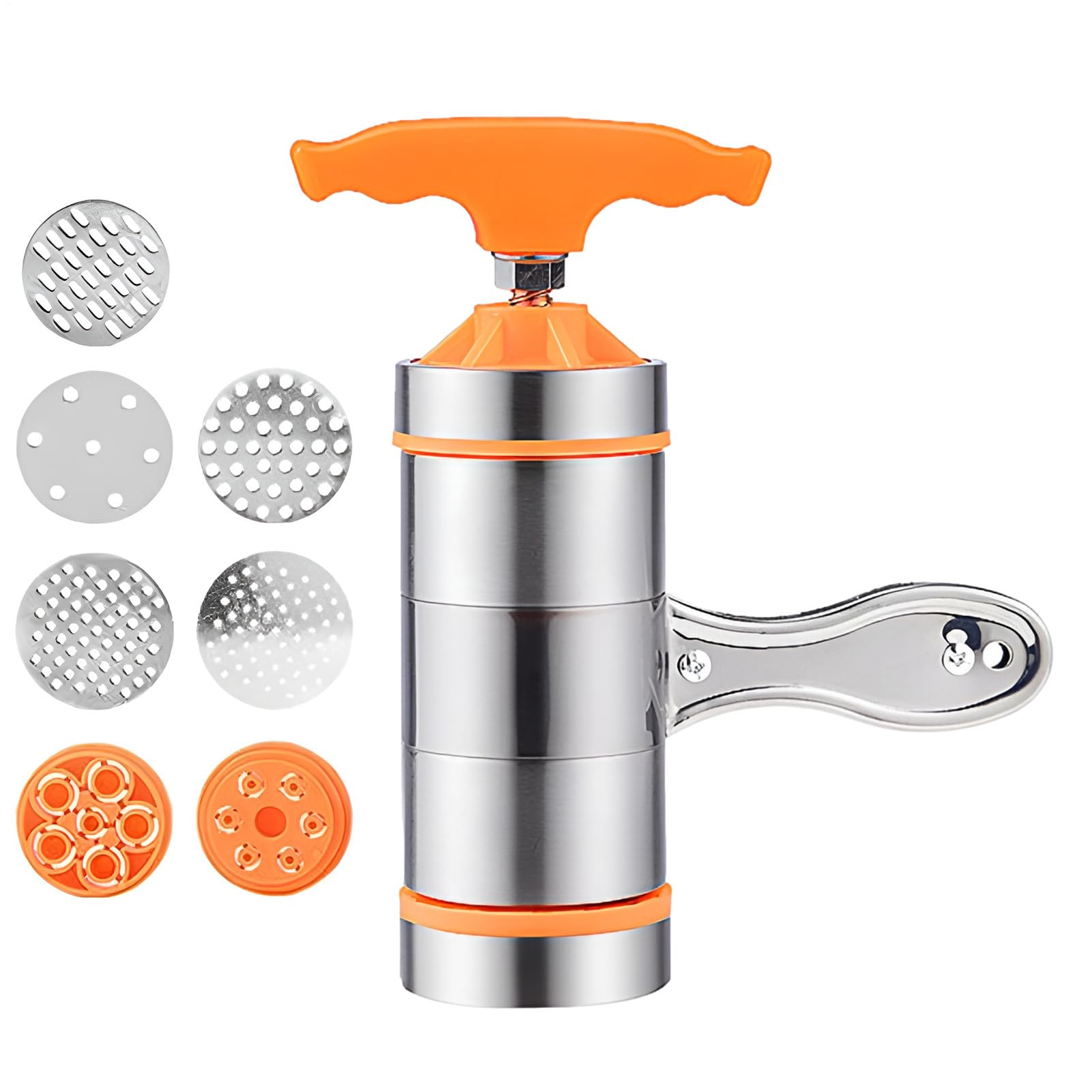 Manual Pasta Maker - Heavy Duty Stainless Steel Noodle Press with 7 Mold Discs, Portable Ergonomic Design | Spaghetti and Fettuccine Making for Kitchen