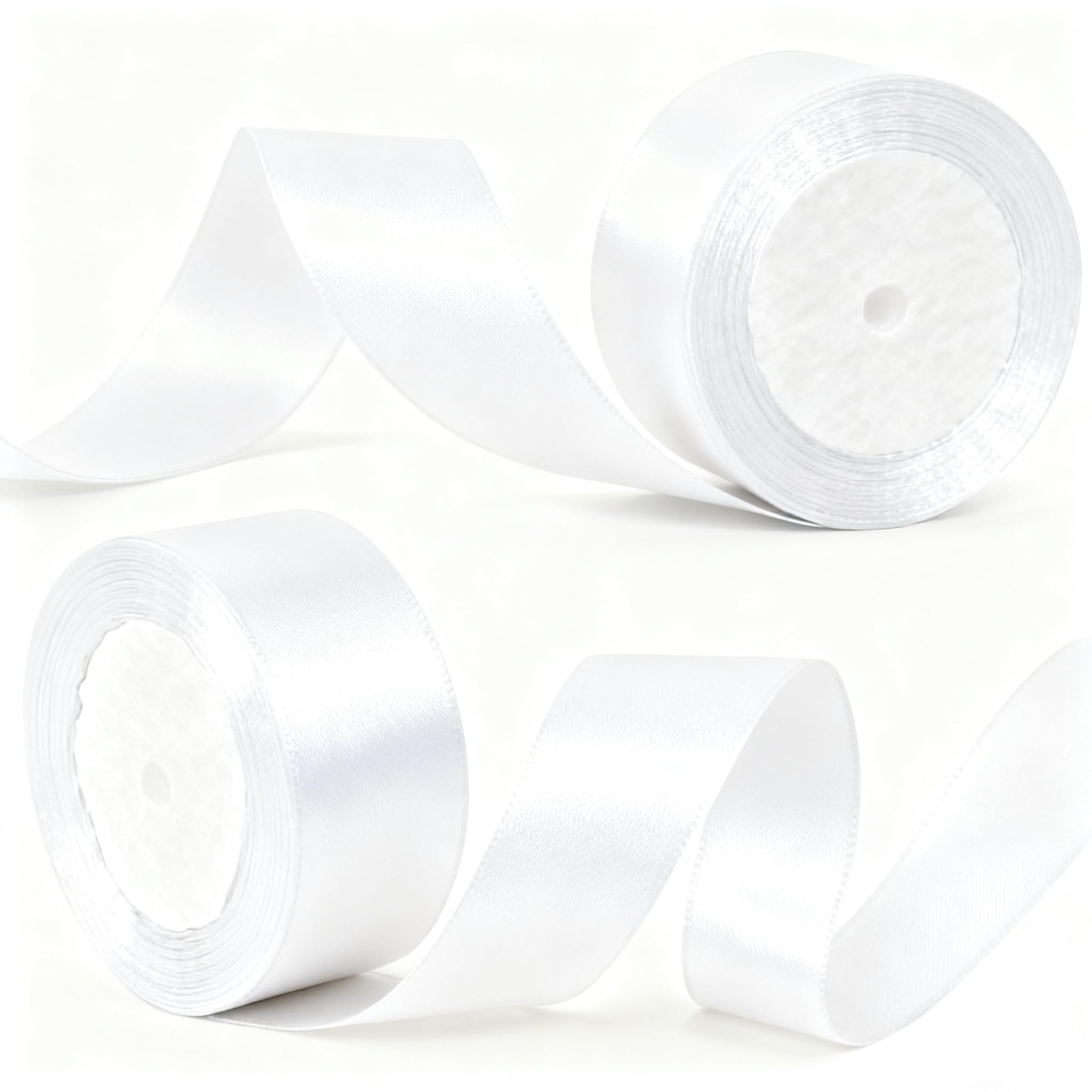 2 Rolls 50mm White Satin Ribbon for Gift Wrapping, 22m Thick Fabric Craft Ribbon for Balloons,Crafting,Hair,Bouquets,Wedding, Car,Presents,Cake,Christmas Party Decorations