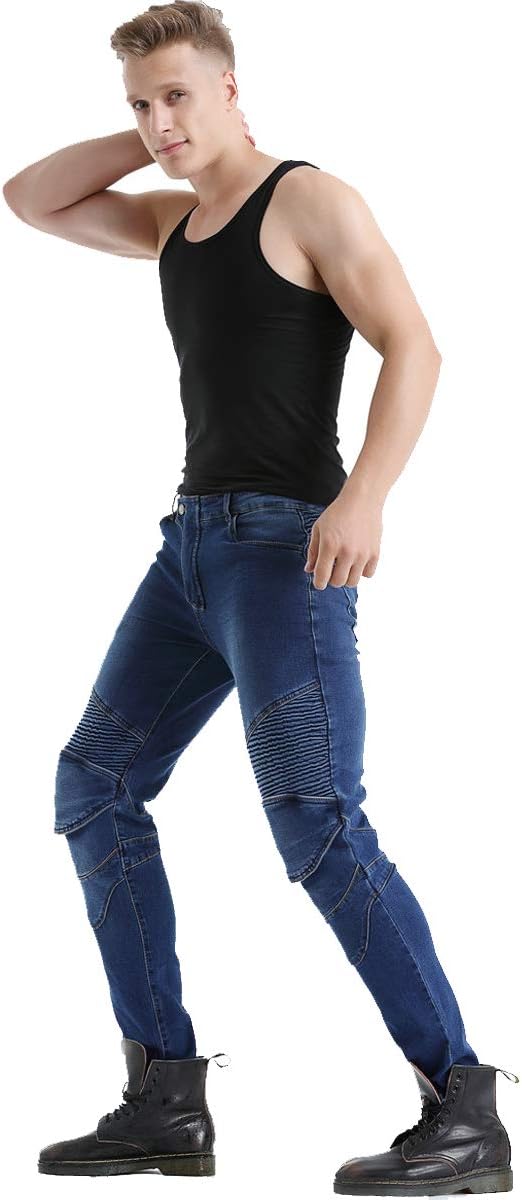 2019 Waterproof Men Motorcycle Riding Pants Motocross Racing Jeans With 4 X Knee Hip Pads (L, Blue): Automotive