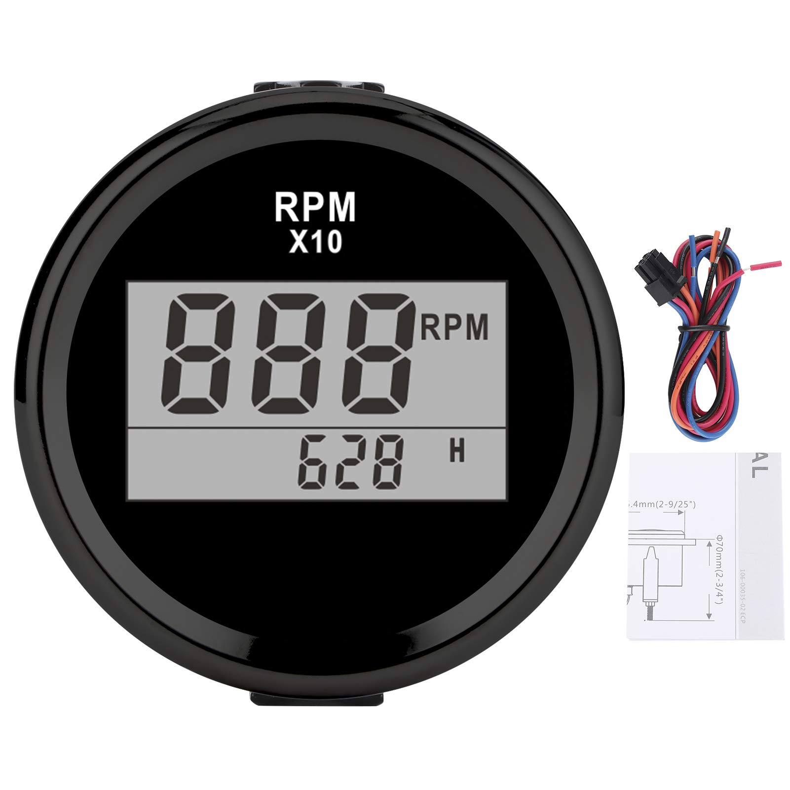 Tacómetro Medidor Digital 0-9990RPM IP67 9-32V 52mm 2 Pulgadas Pantalla LCD para Coche Camión Barco