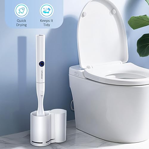 Miniatura 2 de Juego de escobilla de inodoro eléctrica y soporte, limpiadores multifunción con mango sólido y cerdas duraderas, fácil limpieza profunda para baño,