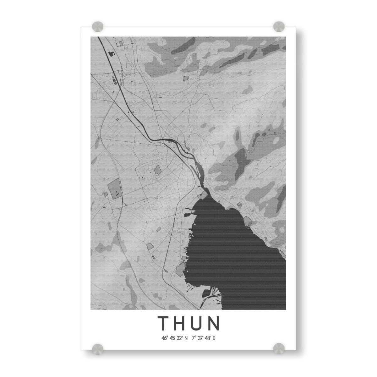 artboxONE Acrylglasbild 120x80 cm Städte/Weitere Thun Bleistift Map - Bild Thun map Thun Stadt Thun