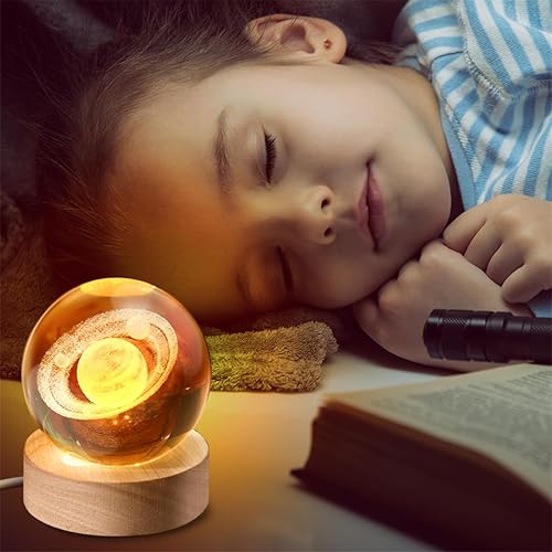 Miniatura 5 de Bolas de cristal con base de madera, adornos de cristal de galaxia y regalos, bolas de cristal de luz nocturna para decoración del hogar