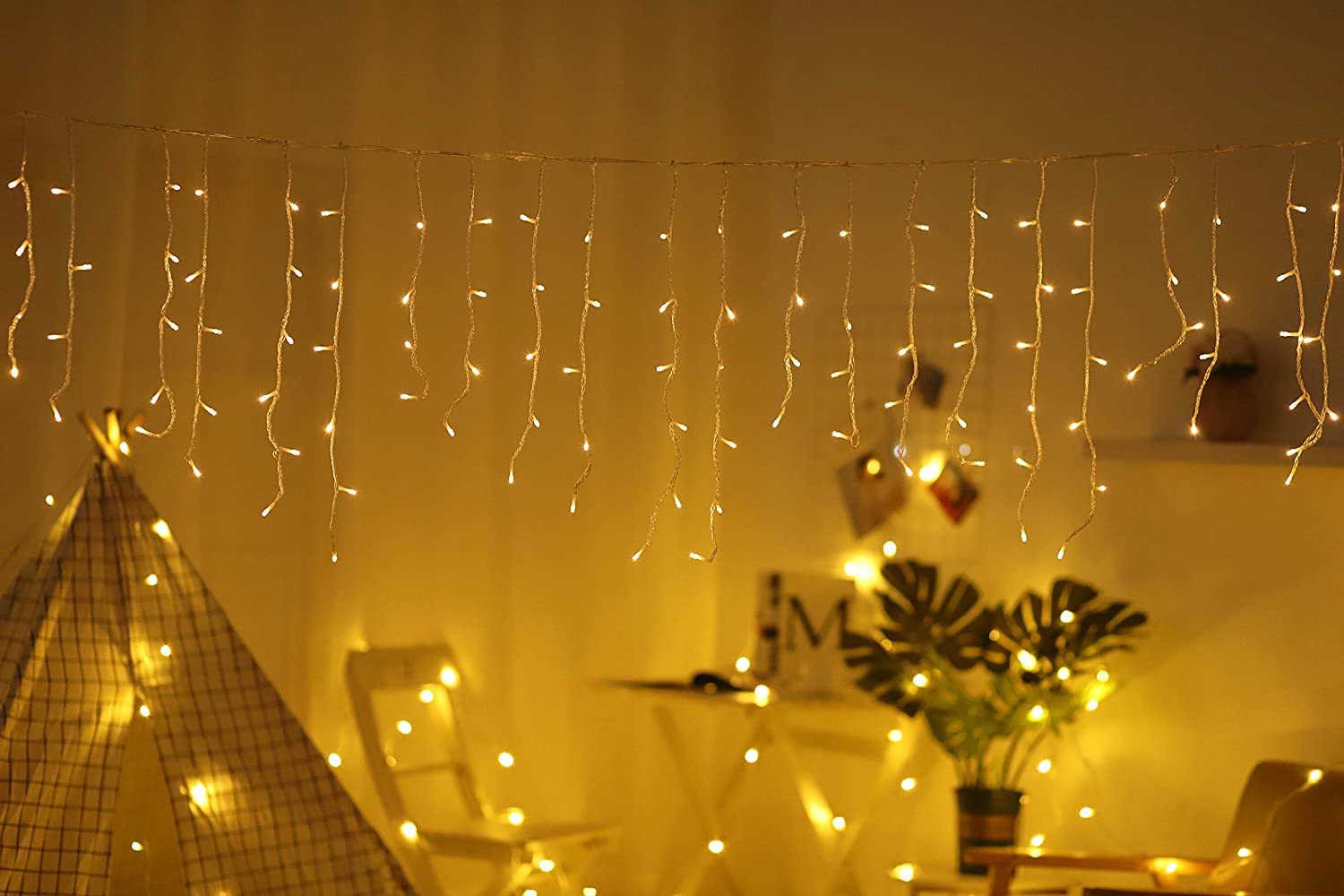 OBEV 8 Fonksiyonlu Dekoratif Saçak Led Sarkıt Perde Led Eklenebilir Led Süsleme Led Peri Led Işık Ledli Işık Yılbaşı Led Yılbaşı Işık Yılbaşı Süsü (4 Metre)