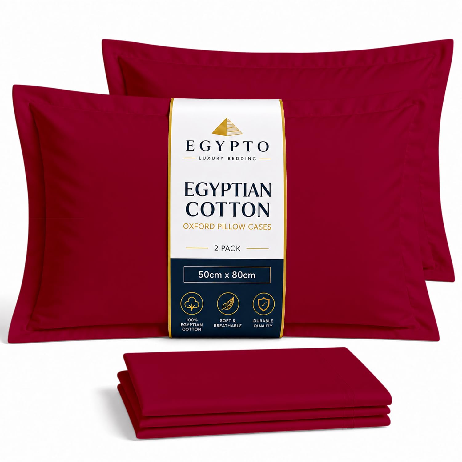 EGYPTO Soft & Silky Egyptian Cotton Pillow Cases 2 Pack - 200 Thread Count Breathable Oxford Pillow Case Pair (50cm x 80cm) 2 Pack Pillow covers (Red)