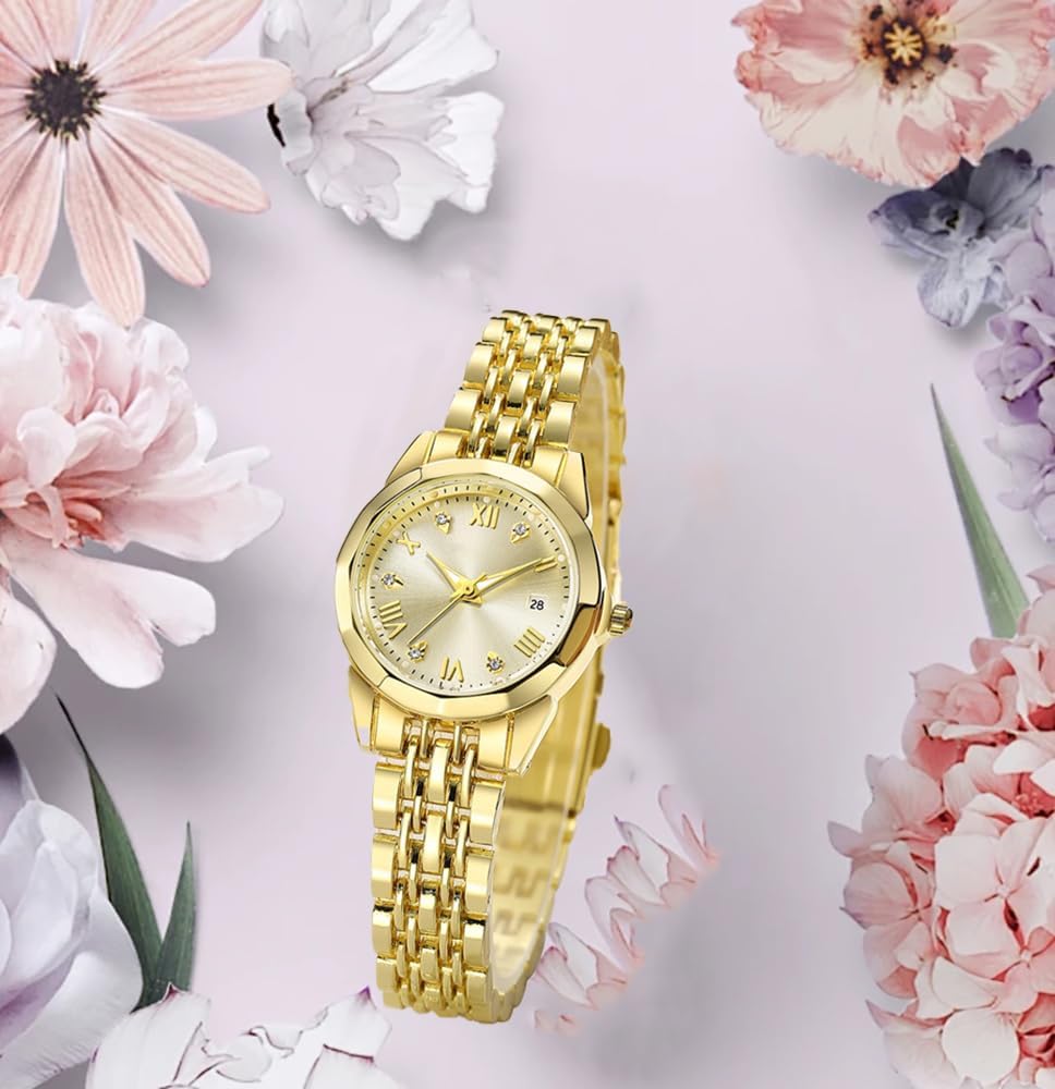 Gold Watches for Women Vintage Roman Dial Watch Two Tone Stainless Steel Date Waterproof Watch - Image 5