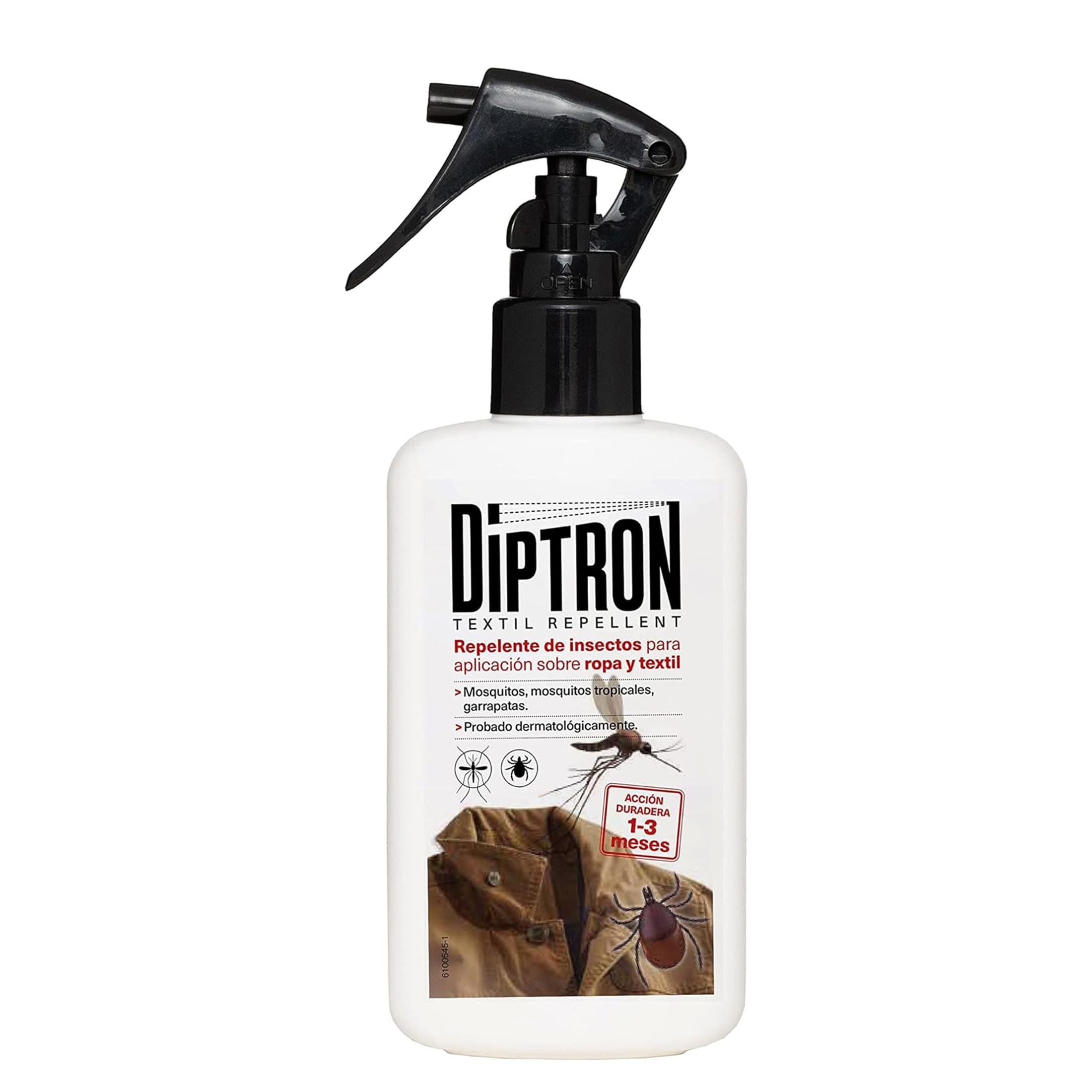 DIPTRON Textil Repellent - Repelente de Garrapatas y Mosquitos para la Ropa – Efecto Duradero 1-​3 Meses Incluso tras Lavados – Eficaz contra Mosquitos Tropicales – Pulverizar sobre Prendas - 100ml