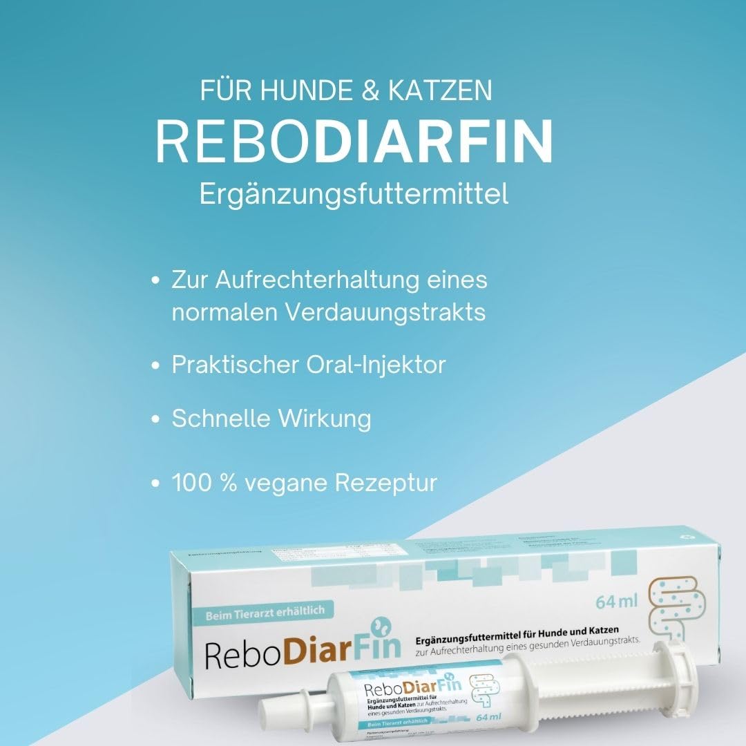 ReboDiarFin Pâte digestive pour chiens et chats 64 ml : aide en cas de troubles digestifs, avec pectine et kaolin, enrichie en peptides de glutamine, mélange de probiotiques et de prébiotiques