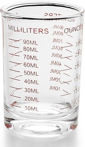 1 paquete de vaso medidor, 3 onzas/3.0 fl oz, vidrio pesado líquido, escala roja