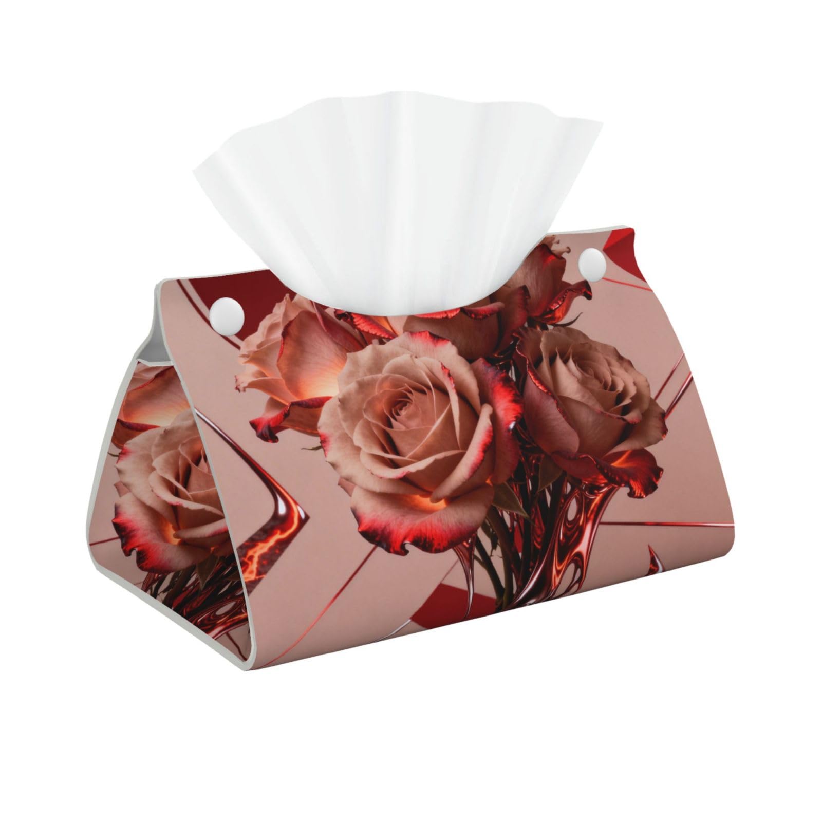Rose Block Long Leather Tissue Box Cover-Waterproof PU Leather Tissue Holder for Bathroom, Decorative Rectangular Tissue Case