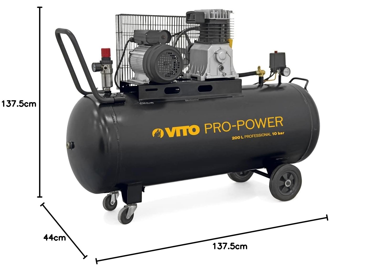 Compresor de correa profesional 230 V, 200 litros, 3 CV VITO 2800 rpm, aire 300 litros/min