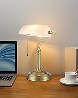 Vista 2 de Newrays Lámpara de Escritorio Tradicional de Banquero de Vidrio con Interruptor de Cadena y Enchufe