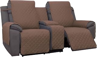 PureFit Water Resistant Reversible Loveseat Recliner Couch Cover for Double Recliner with Console – Non Slip Split Sofa Cover, Washable Reclining Cover for 2 Seat Recliner (2 Seat, Brown/Beige)