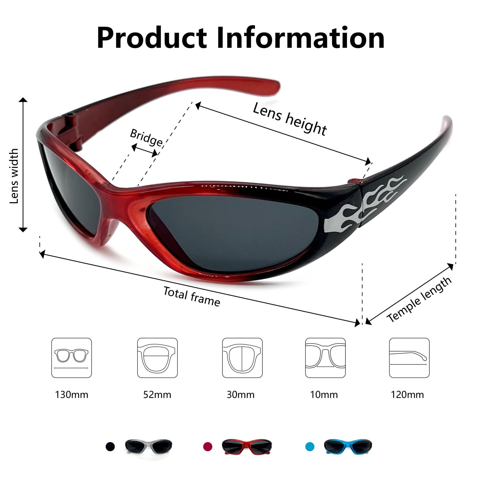 3 pary modnych okularów przeciwsłonecznych z teksturą płomienia, dla dzieci w wieku 3-10 lat, okulary przeciwsłoneczne dla małych dzieci, ochrona przed promieniowaniem UV