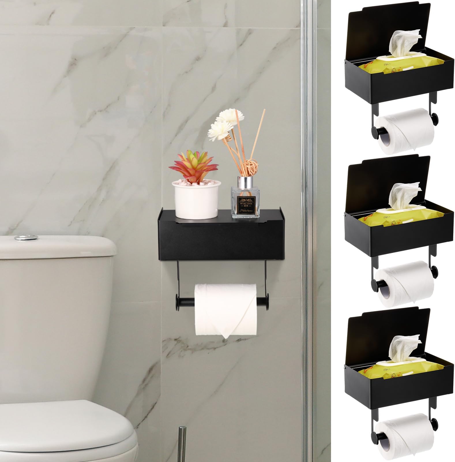 Amazon.com: Layhit 3 Pieces Toilet Paper and Wipes Holder with Shelf ...