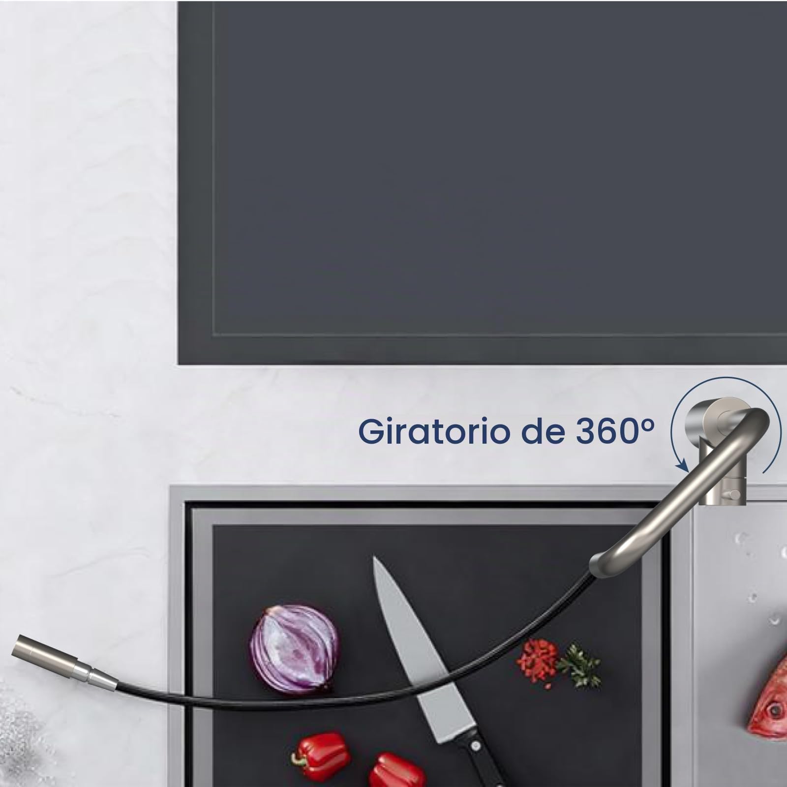 Krobec grifo cocina extraible, grifos de cocina, grifos cocina fregadero, grifo cocina flexible, giratorio 360°, Núcleo de válvula de cerámica, acero inoxidable.