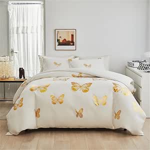 Housse De Couette Microfibre Parure De Lit 3 Pièces 200x220 Cm Microfibre - Motif Damier Feuilles Noir Et Blanc, Douce Et Hypoallergénique Parure Lit Douce Hypoallergénique