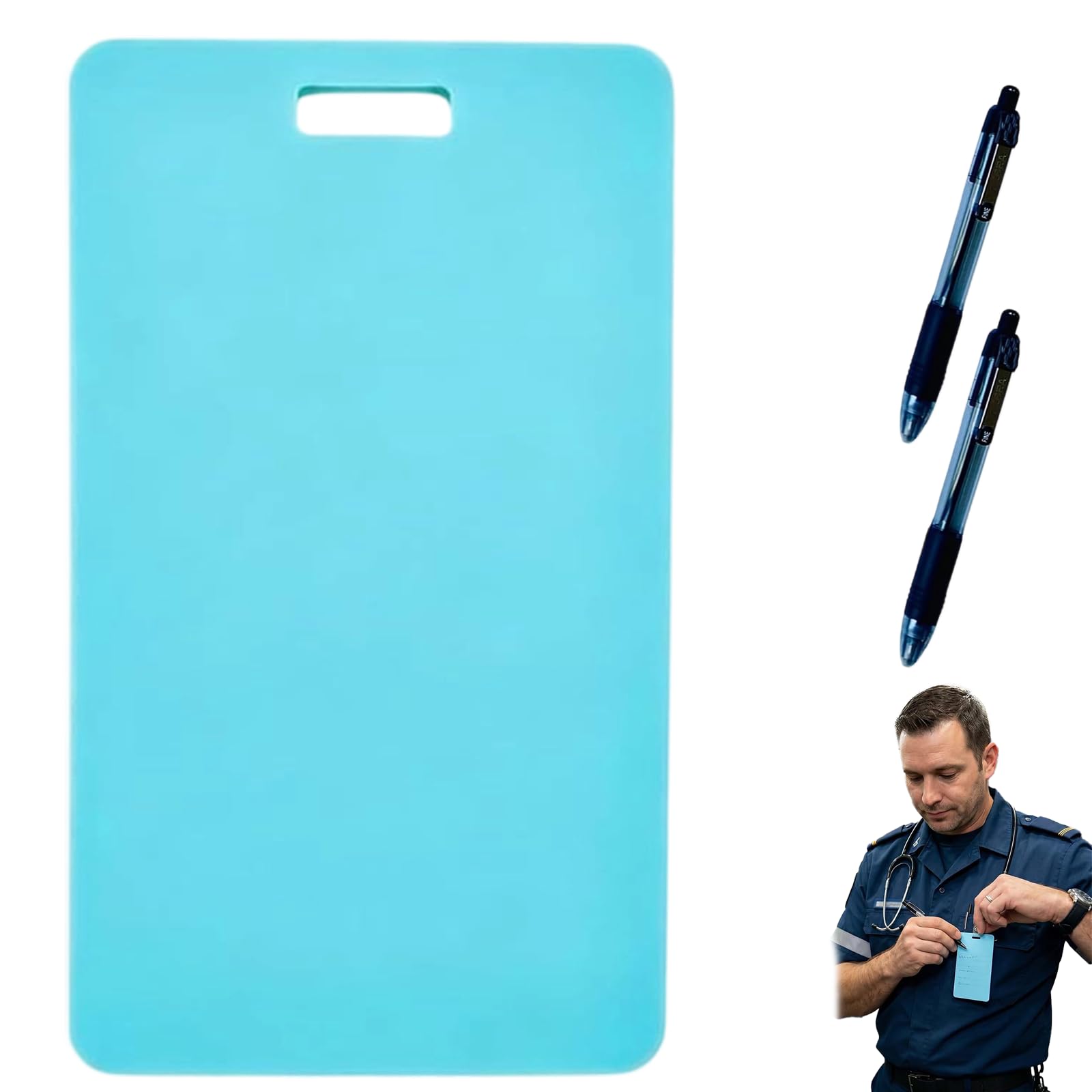 Erasable Badge Note, Reusable Mini Whiteboard Clipboard with ID Badge Clip, Premium Silicone Pocket Sized Erasable Notepad for Nurses, Doctors, Teachers & Healthcare Workers (Blue, Vertical)
