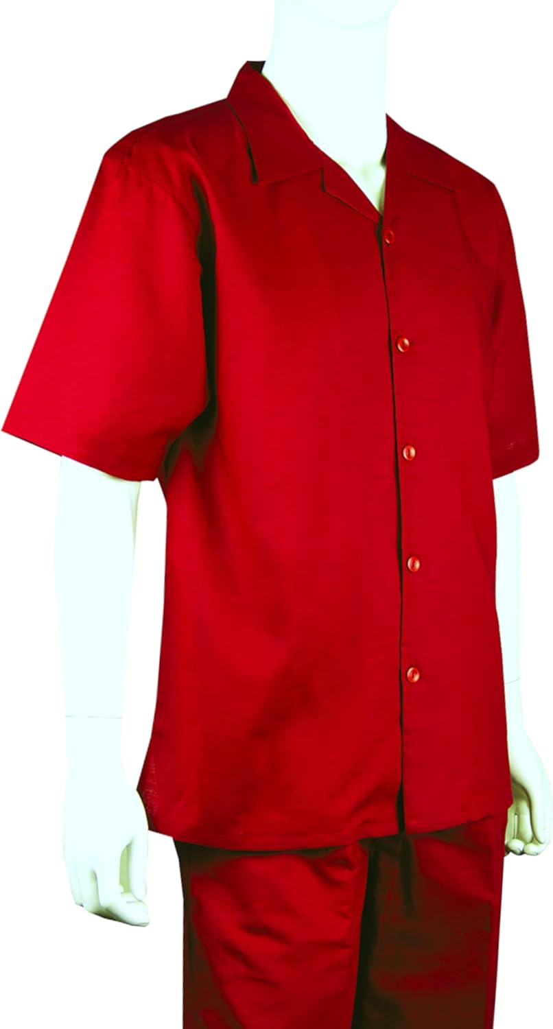 Adam Baker Men's 2-Piece (Long Pants and Short Sleeve Shirt) Linen-Cotton Blend Walking Suit Set