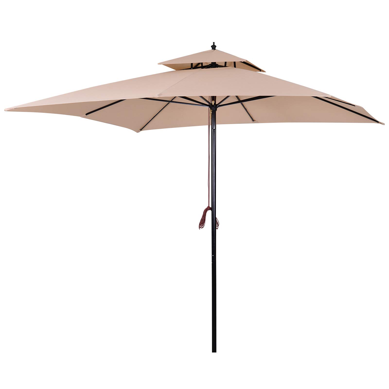 Outsunny Sombrilla de Jardín 3x3x3 m Parasol de Jardín de Metal con Doble Techo Impermeable y Manivela para Terraza Balcón Exterior Beige