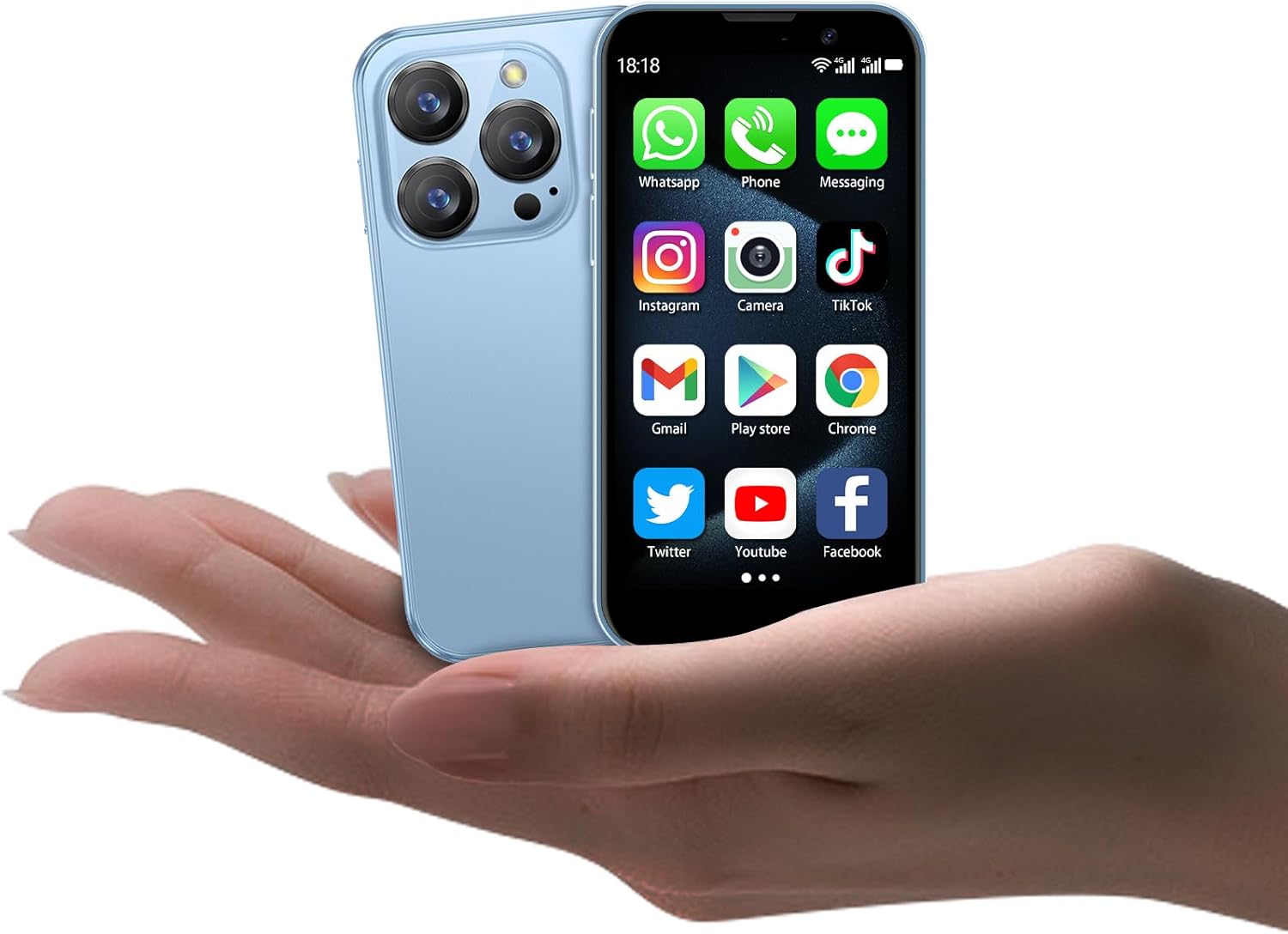 soyes Mini Phone World's Smallest 3.0" HD Touch Screen MiniSmartphone Unlocked Android Compact Mobile Phone for Kids &Students Cell Phone wih Quad-Core Dual SLM Face lD2GB+16GB Blue