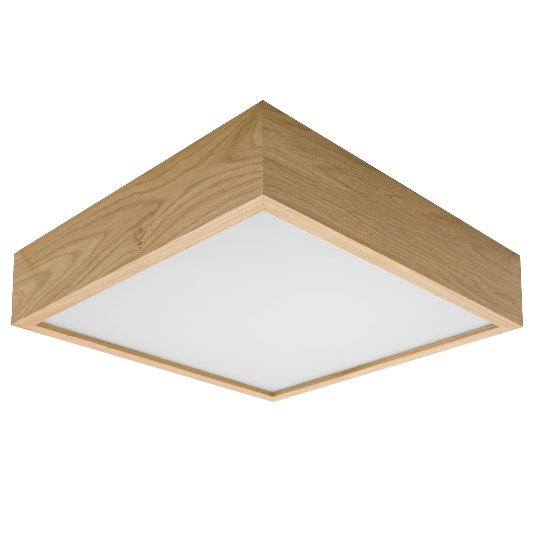 LEJA – Quadrat Deckenleuchte aus Holz & Glas, E27 Fassung, für Wohnzimmer, Küche, Bad, Schlafzimmer & mehr (Eiche, 38,5)