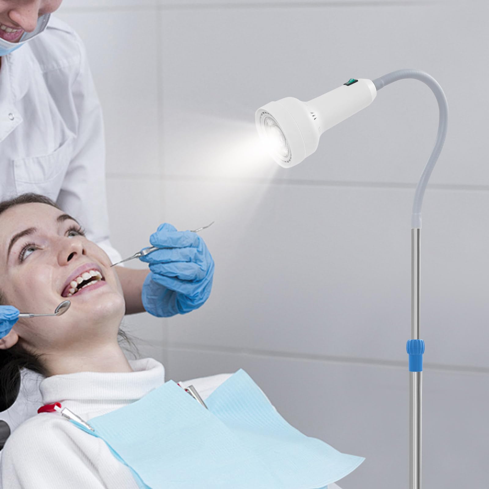 Lampada da studio mobile, altezza regolabile, lampada da terra Dental Mobile LED con 4 ruote universali, 2 con freni, girevole a 360°, ambulanza, ginecologia, saloni di bellezza