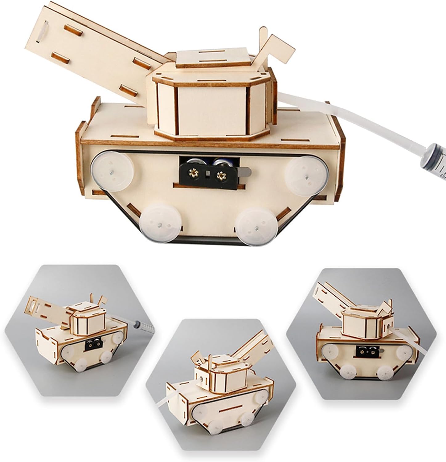 Wooden Tanks Car Set for to Assemble and Learn Basic Engineering Principles Creative Hand Craft Electric Tanks Toy Hand Project Mechanical Toy for