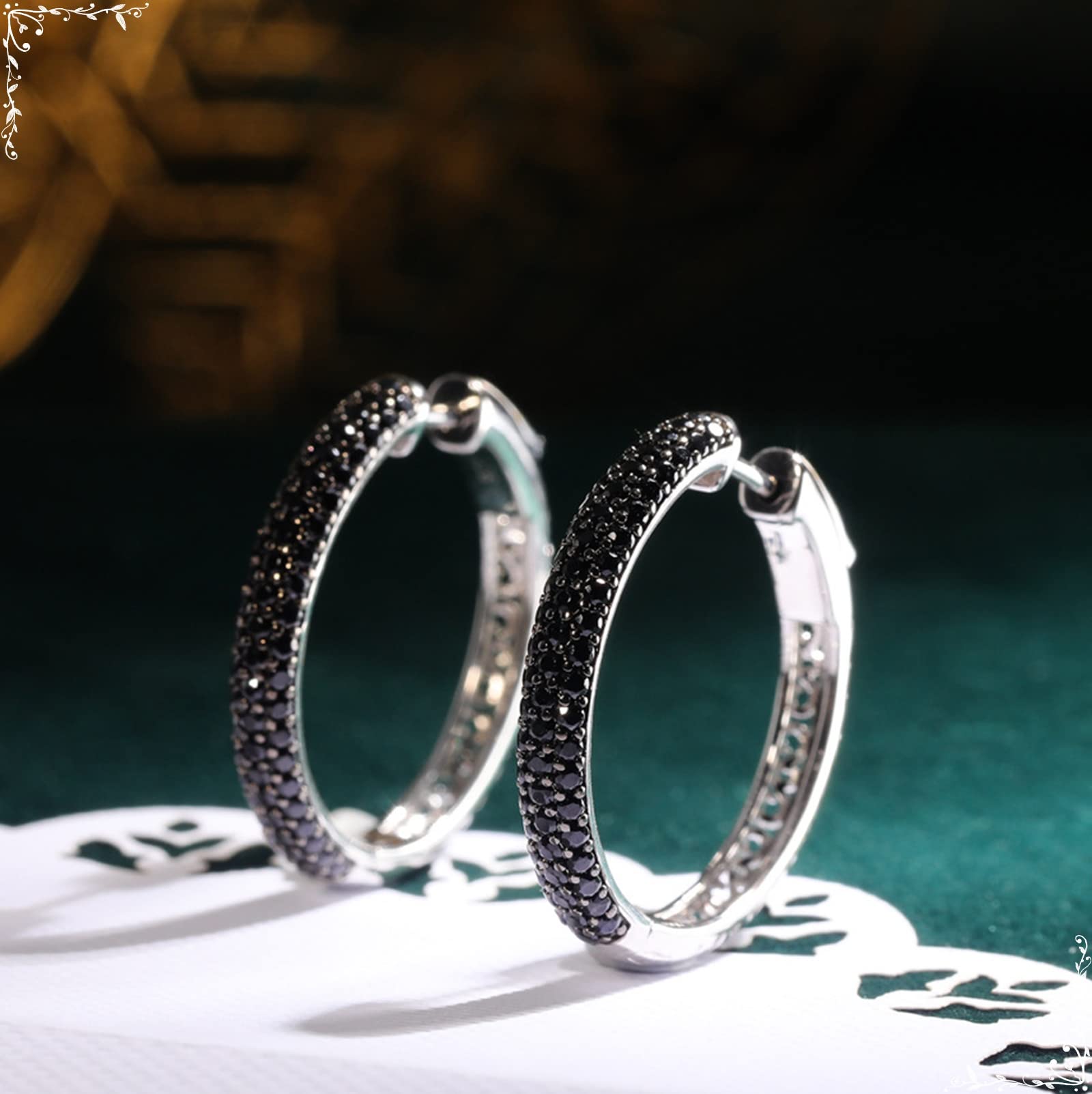 Orecchini Argento 925 Cavo Dell'Ingranaggio Argento Nero Orecchini Donna Cerchio Piccolo