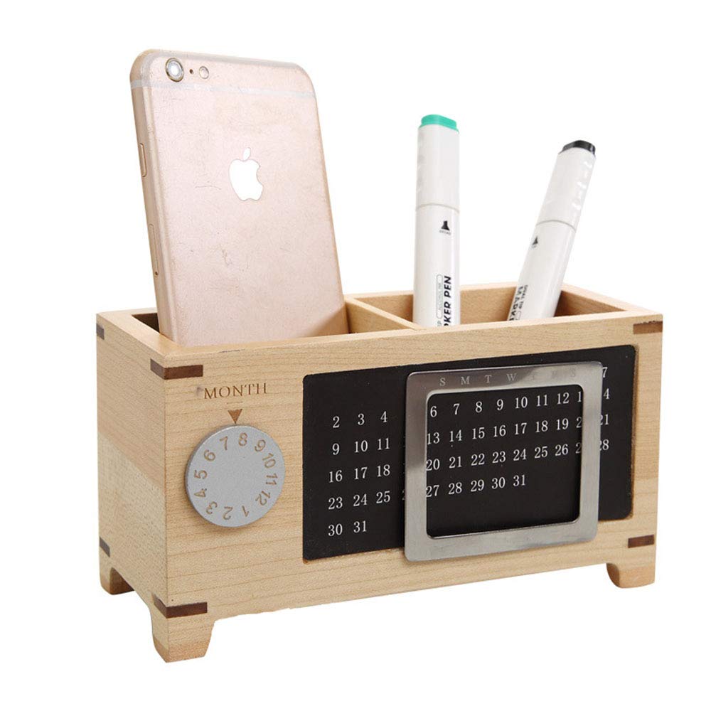 Wooden pen holder, Solid wood calendar pen holder, Multifunctional office supplies, Wooden storage box