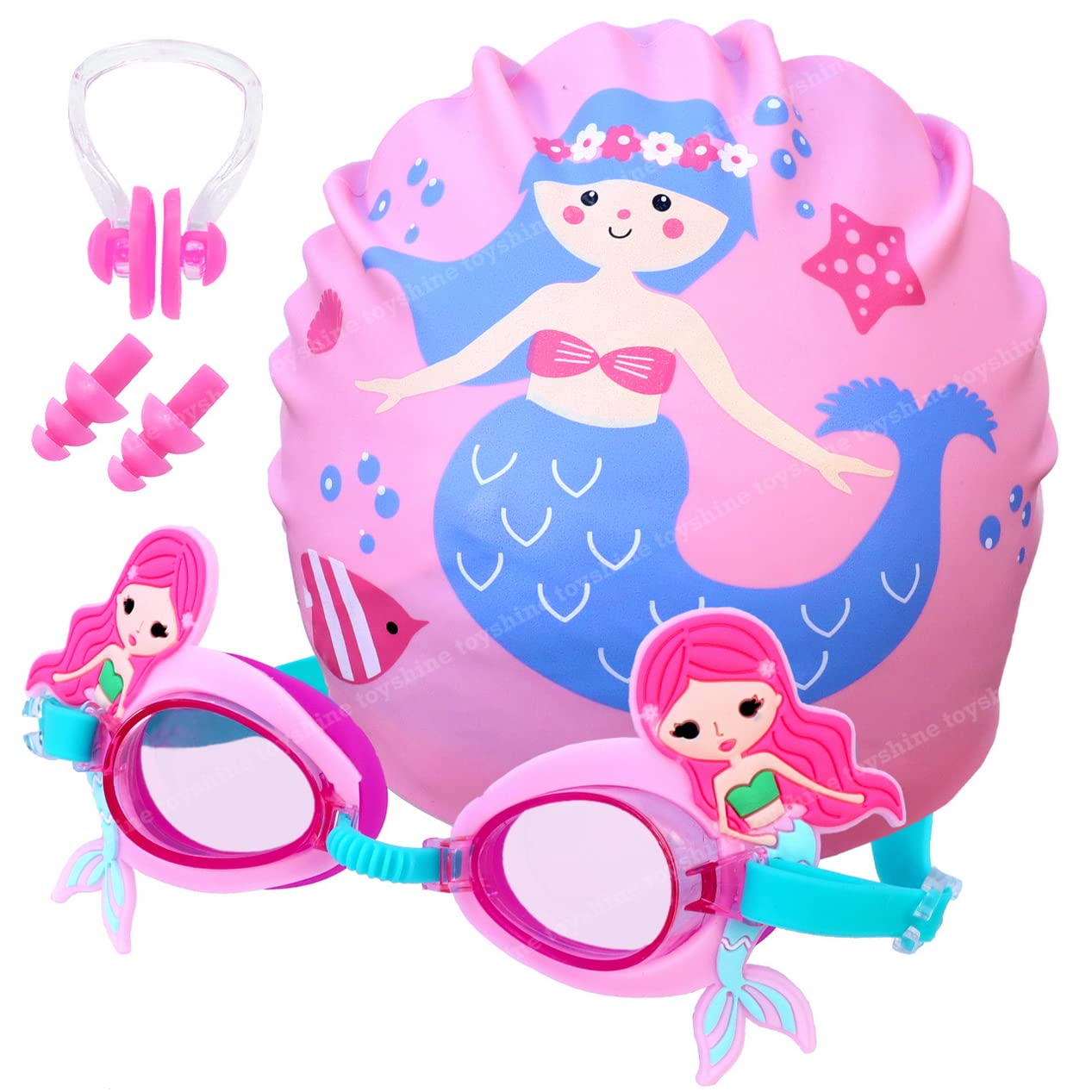 Toyshine Kids Swim Goggles and Swim Hat Child Shark Cute Swimming Kit Cartoon Blue Silicone Waterproof Hat Anti Fog Swim Glasses for Child Boys Girls Age 3-12- Mermaid (B0B5V7RLYQ) Amazon Price History, Amazon Price Tracker