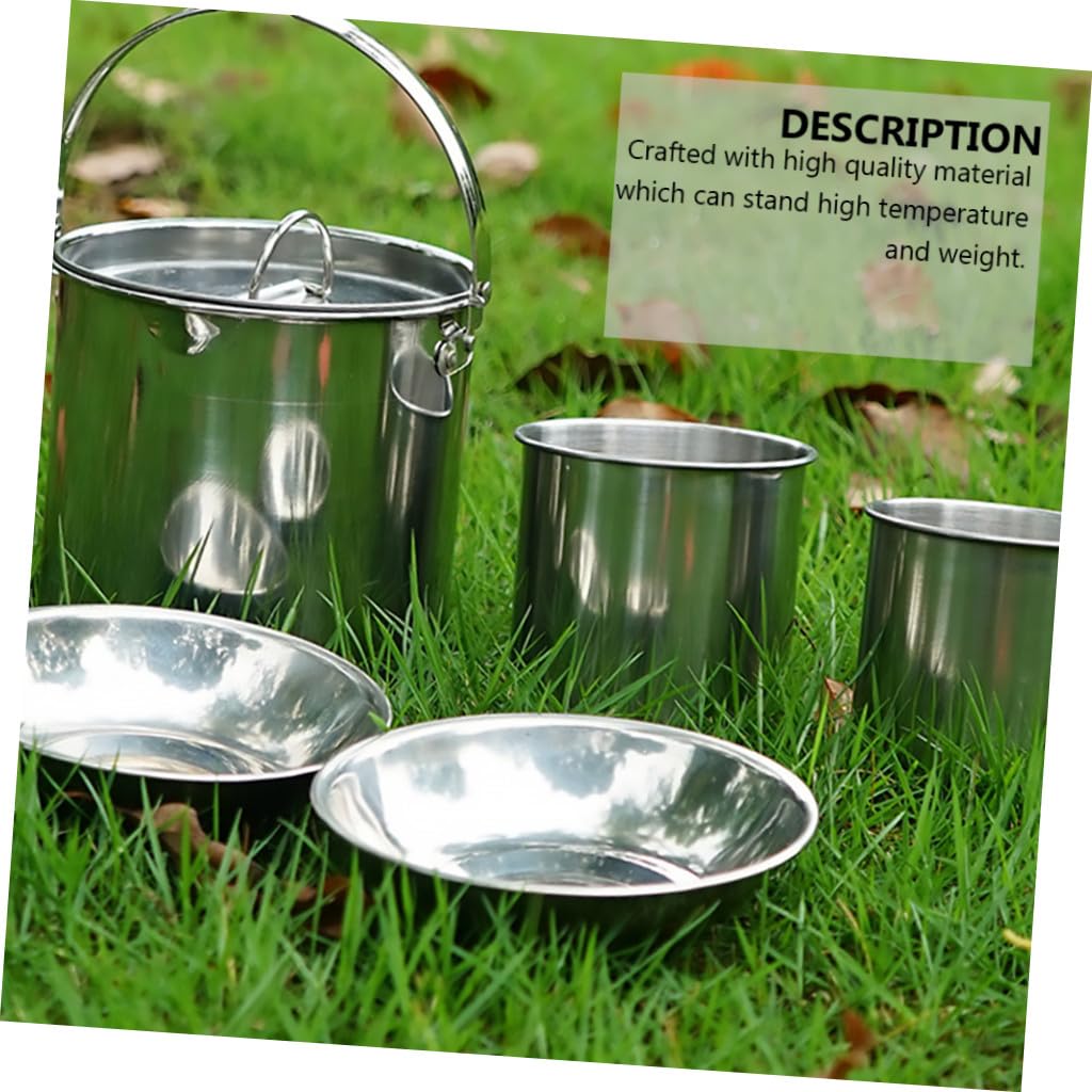VANZACK Ensemble de Bouilloire Portable et Vaisselle Camping en Acier Inoxydable 5 Pièces, Léger et Résistant, Bol Pliable et Tasse, Ustensiles Cuisine Extérieur pour Randonnée et Pique-niques