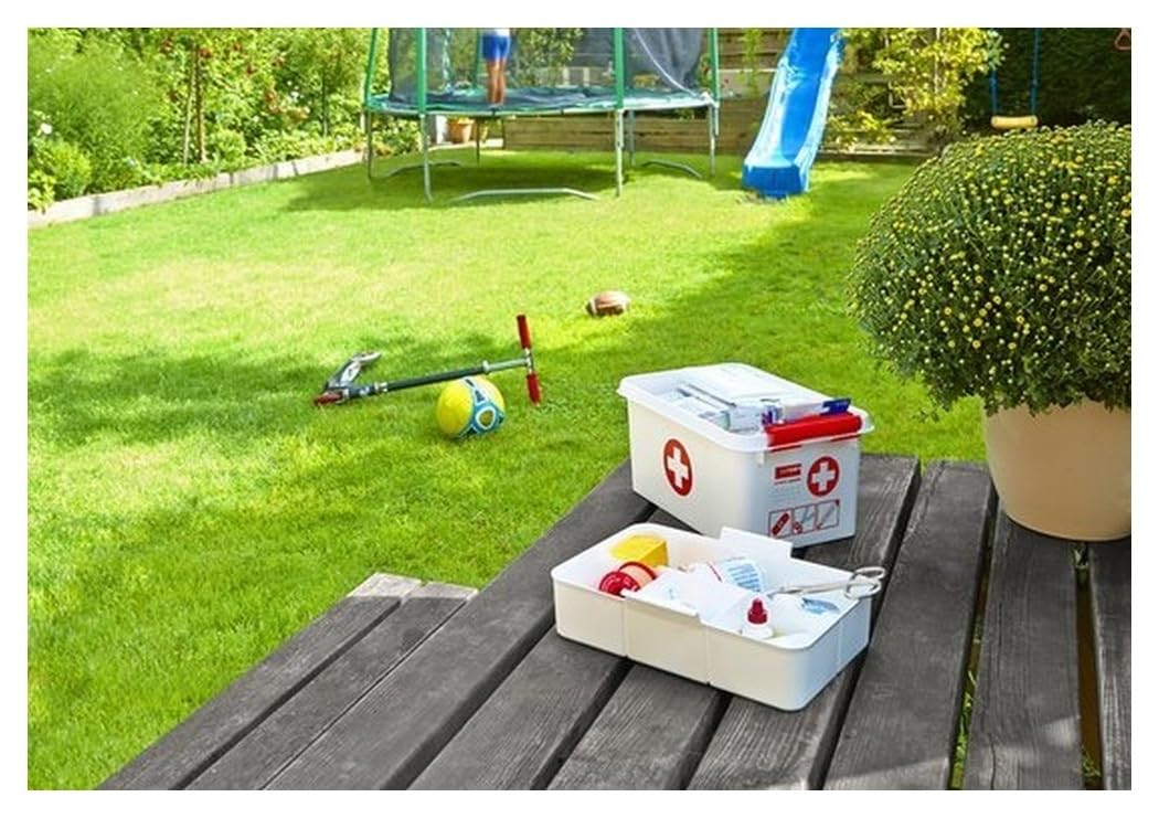 Sunware Q-line Trousse de Secours 22L - 40x30x26cm - Pour les articles de premiers secours - Boite pharmacie blanche et rouge/first aid kit white and red
