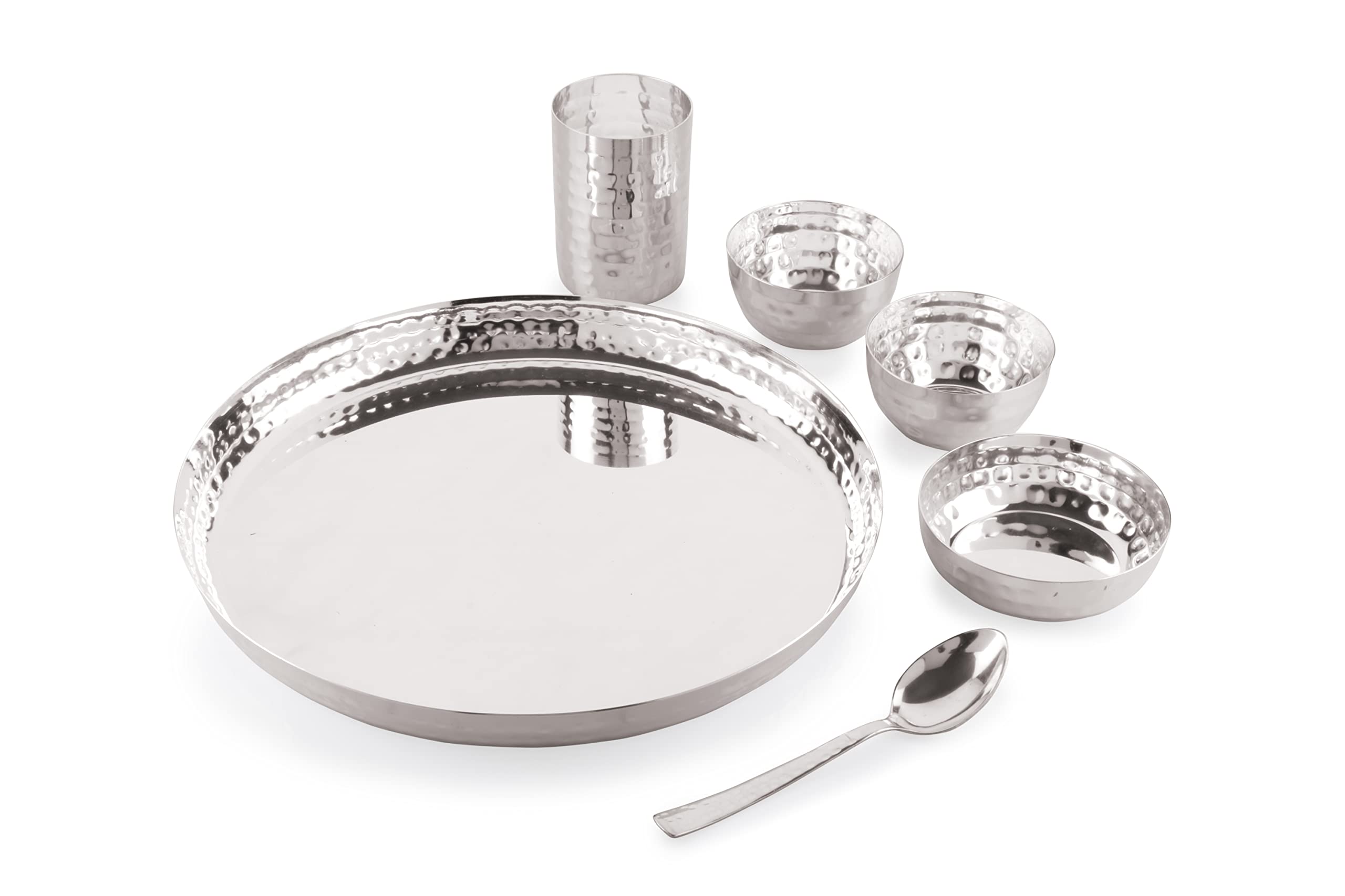 Silverglow Hammered Stainless Steel Dinner Set for 4 People, Silver Plated dinnerware Set of 24 pcs, Diwali Wedding Return Gift, Pure-Silver Plate Set Original — Amazon image 2