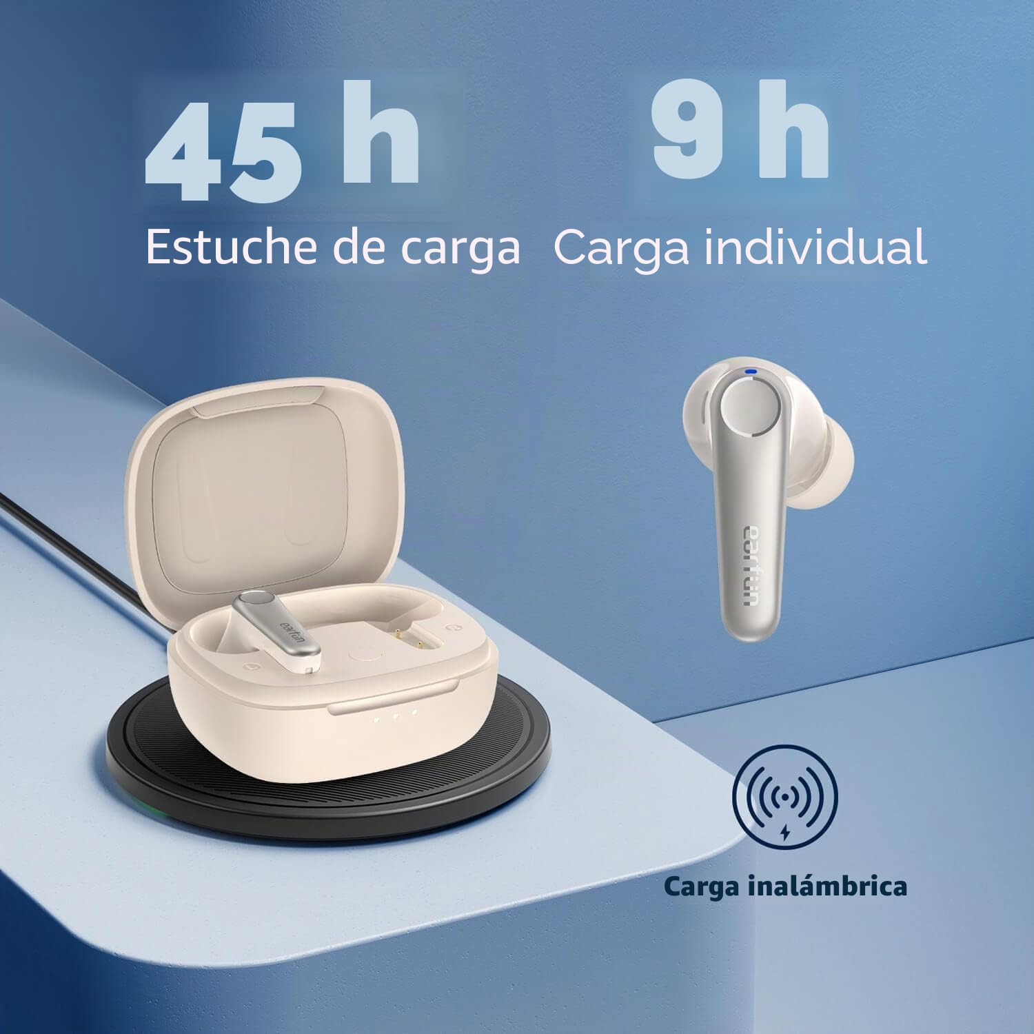 EarFun Air Pro 3 Auriculares con Cancelación de Ruido, Qualcomm® aptX™ Adaptive, 6 Micrófonos CVC 8.0 ENC, Bluetooth 5.3, Conexión Multipunto, 45H de Autonomía, EQ en App, Carga Inalámbrica, Blanco